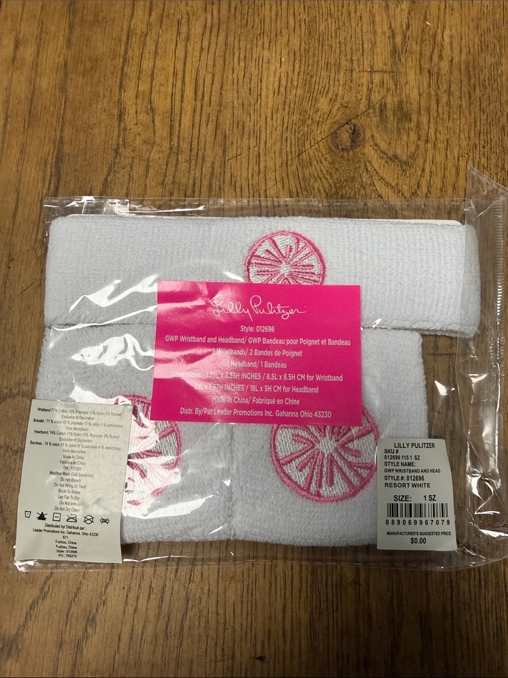 Lilly Pulitzer White Headband and Wristbands with Pink Citrus Embroidery